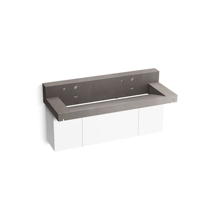 Kohler Constellation 60In Wall-Mount Trough Lavatory System With Backsplash In Ash Concrete 81027-BPW-KCE
